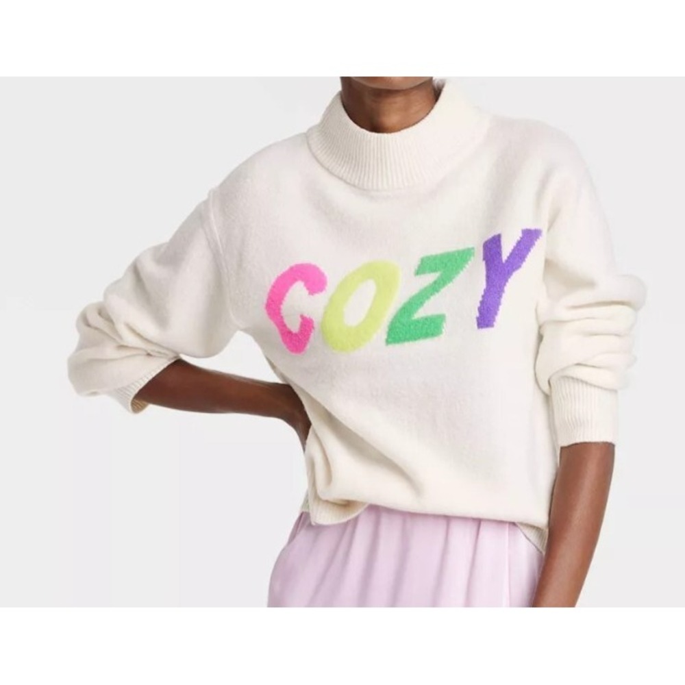New Day Cozy Sweater Womens XS Crew Neck Long Sleeve Stretch Ivory